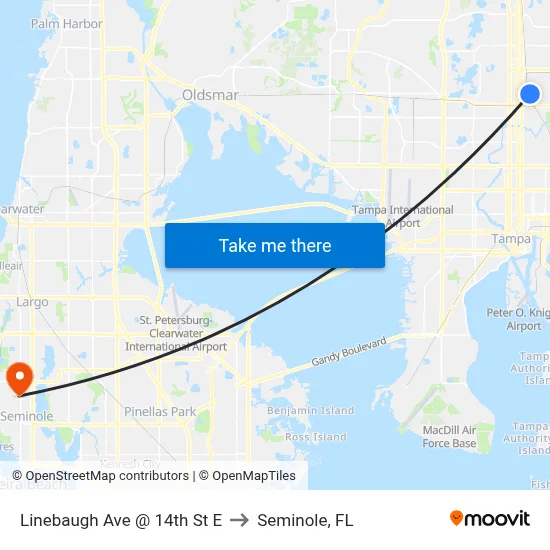 Linebaugh Ave @ 14th St E to Seminole, FL map