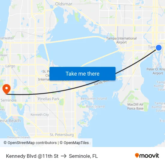Kennedy Blvd @11th St to Seminole, FL map