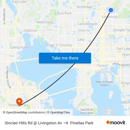 Sinclair Hills Rd @ Livingston Av to Pinellas Park map