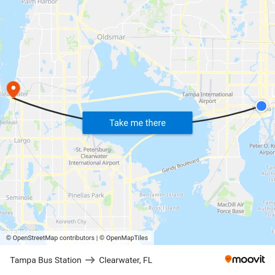Tampa Bus Station to Clearwater, FL map