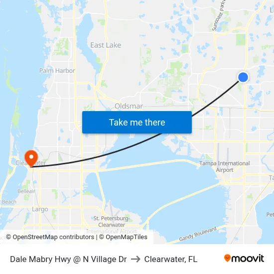 Dale Mabry Hwy @ N Village Dr to Clearwater, FL map