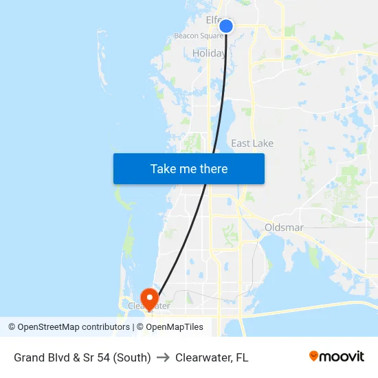 Grand Blvd & Sr 54 (South) to Clearwater, FL map