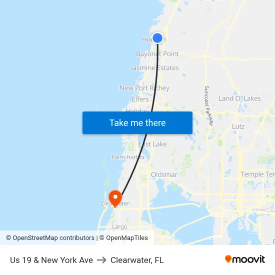 Us 19 & New York Ave to Clearwater, FL map