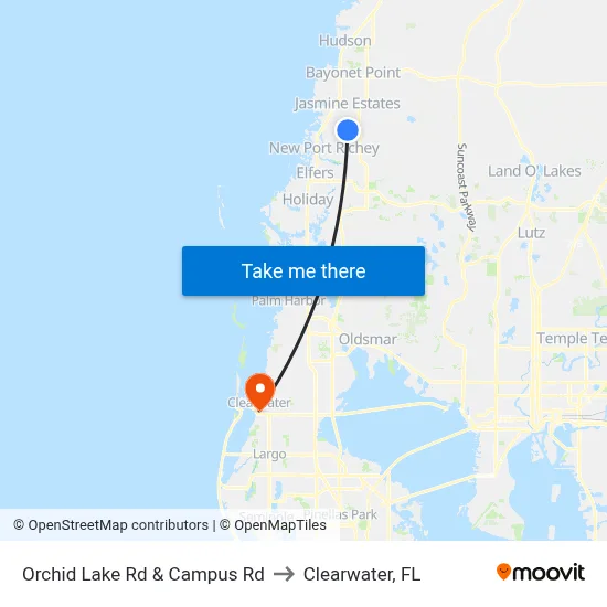 Orchid Lake Rd & Campus Rd to Clearwater, FL map