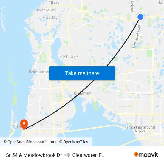 Sr 54 & Meadowbrook Dr to Clearwater, FL map