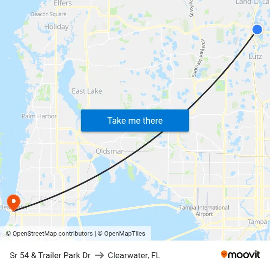 Sr 54 & Trailer Park Dr to Clearwater, FL map