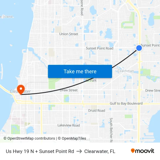 Us Hwy 19 N + Sunset Point Rd to Clearwater, FL map