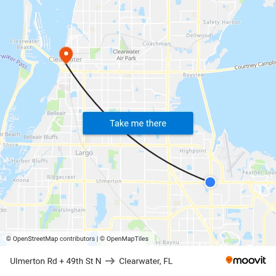 Ulmerton Rd + 49th St N to Clearwater, FL map