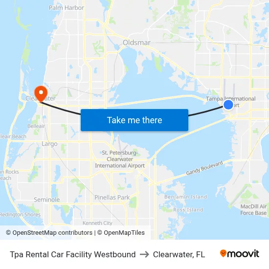 Tpa Rental Car Facility Westbound to Clearwater, FL map