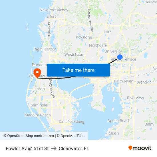 Fowler Av @ 51st St to Clearwater, FL map
