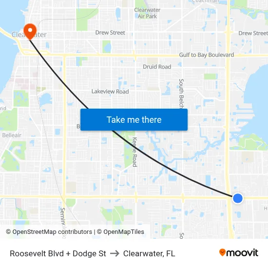 Roosevelt Blvd + Dodge St to Clearwater, FL map