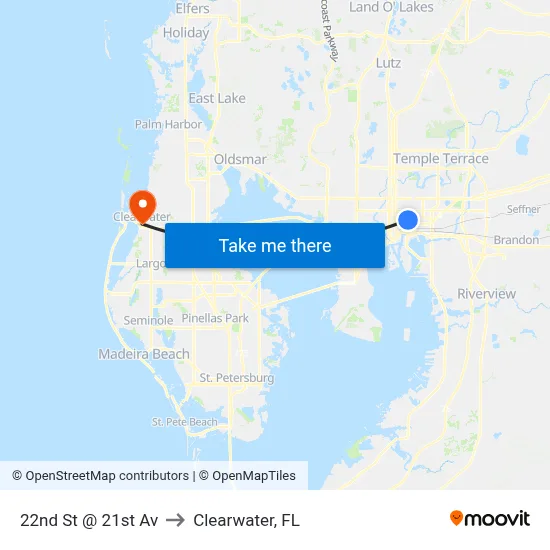 22nd St @ 21st Av to Clearwater, FL map
