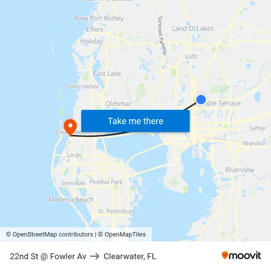 22nd St @ Fowler Av to Clearwater, FL map