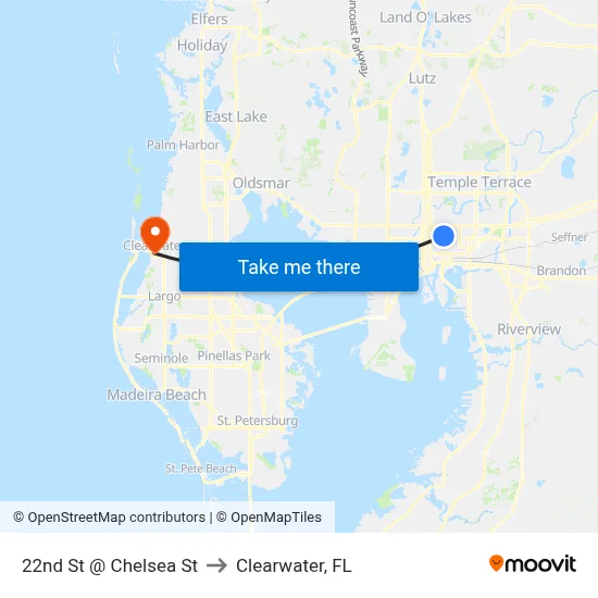22nd St @ Chelsea St to Clearwater, FL map