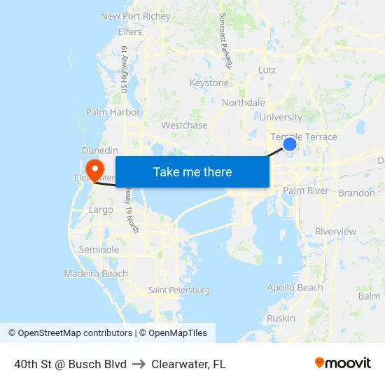 40th St @ Busch Blvd to Clearwater, FL map