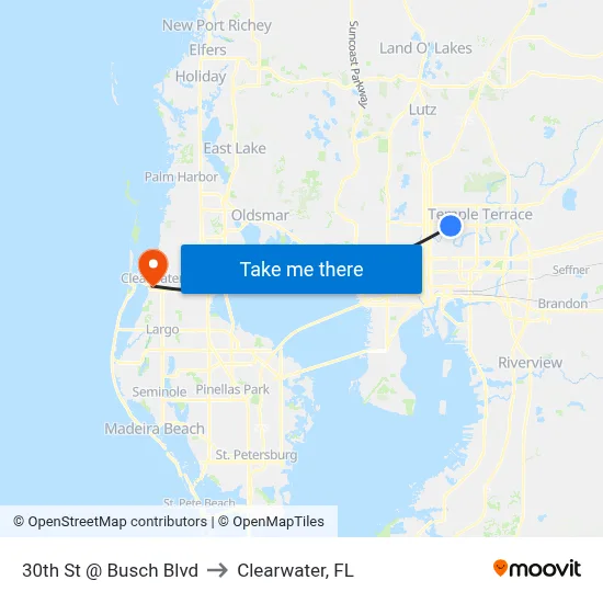30th St @ Busch Blvd to Clearwater, FL map