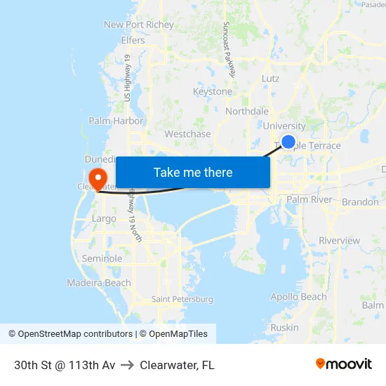30th St @ 113th Av to Clearwater, FL map
