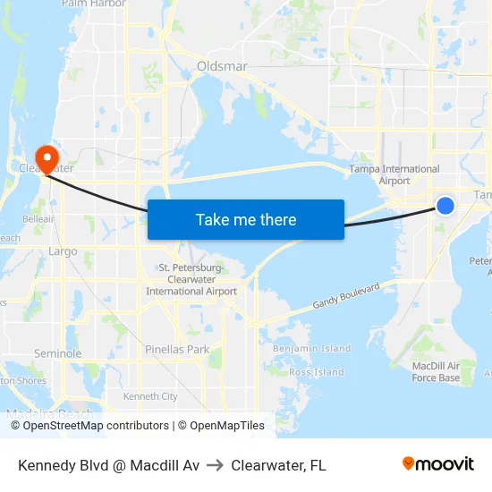 Kennedy Blvd @ Macdill Av to Clearwater, FL map