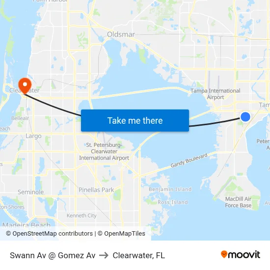Swann Av @ Gomez Av to Clearwater, FL map