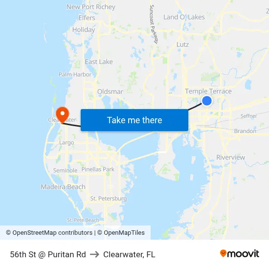 56th St @ Puritan Rd to Clearwater, FL map