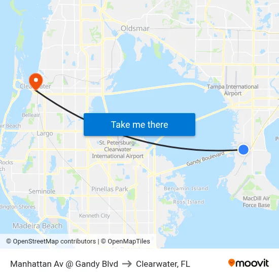 Manhattan Av @ Gandy Blvd to Clearwater, FL map