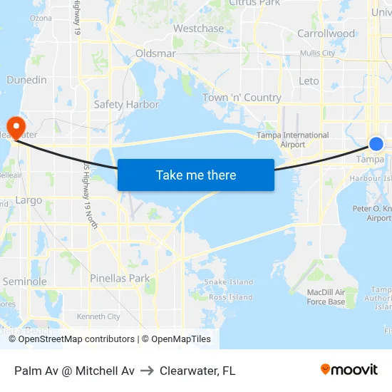 Palm Av @ Mitchell Av to Clearwater, FL map