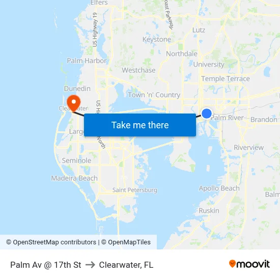 Palm Av @ 17th St to Clearwater, FL map