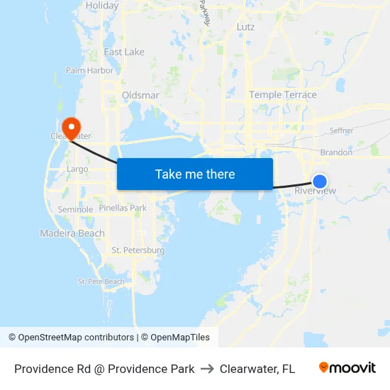 Providence Rd @ Providence Park to Clearwater, FL map