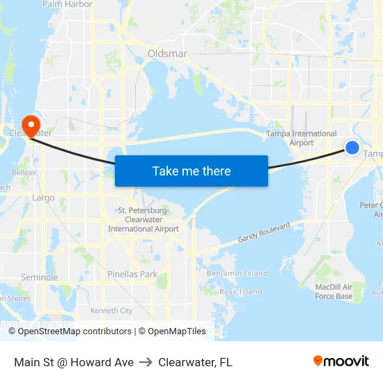 Main St @ Howard Ave to Clearwater, FL map