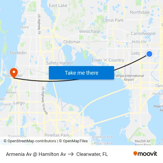 Armenia Av @ Hamilton Av to Clearwater, FL map