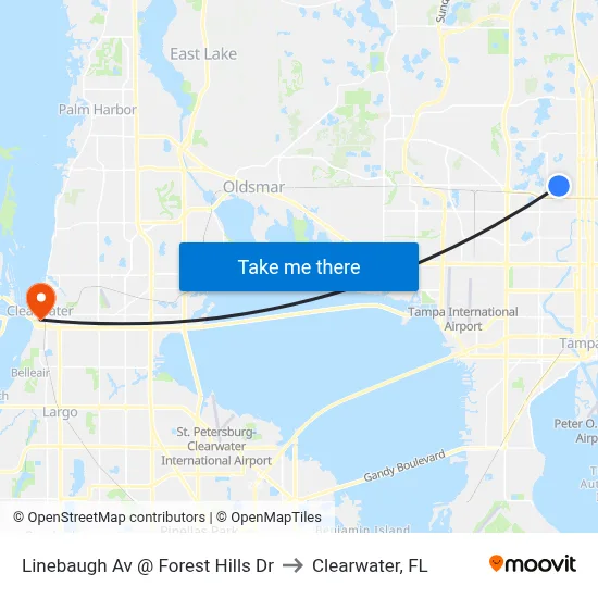 Linebaugh Av @ Forest Hills Dr to Clearwater, FL map