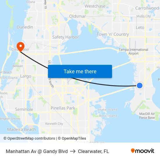 Manhattan Av @ Gandy Blvd to Clearwater, FL map
