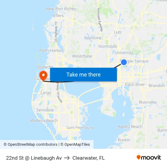 22nd St @ Linebaugh Av to Clearwater, FL map