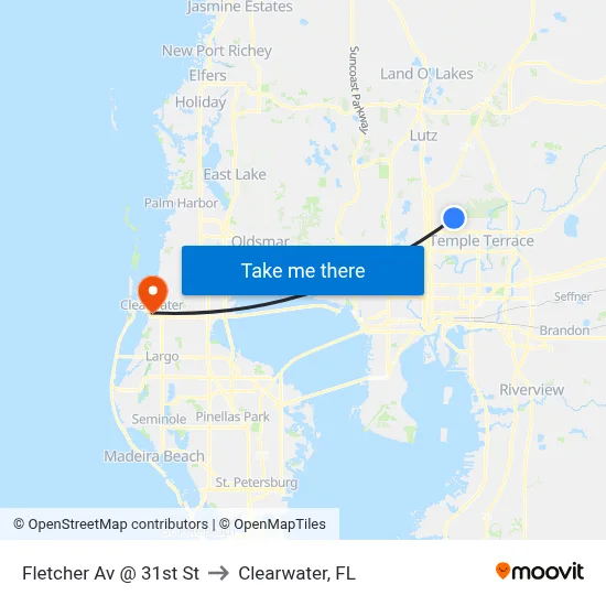 Fletcher Av @ 31st St to Clearwater, FL map