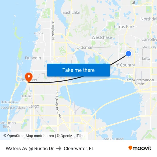 Waters Av @ Rustic Dr to Clearwater, FL map