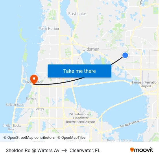 Sheldon Rd @ Waters Av to Clearwater, FL map