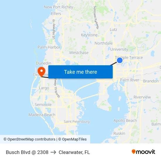 Busch Blvd @ 2308 to Clearwater, FL map