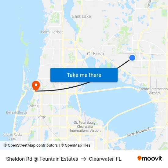 Sheldon Rd @ Fountain Estates to Clearwater, FL map