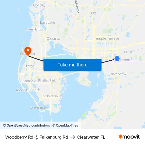 Woodberry Rd @ Falkenburg Rd to Clearwater, FL map
