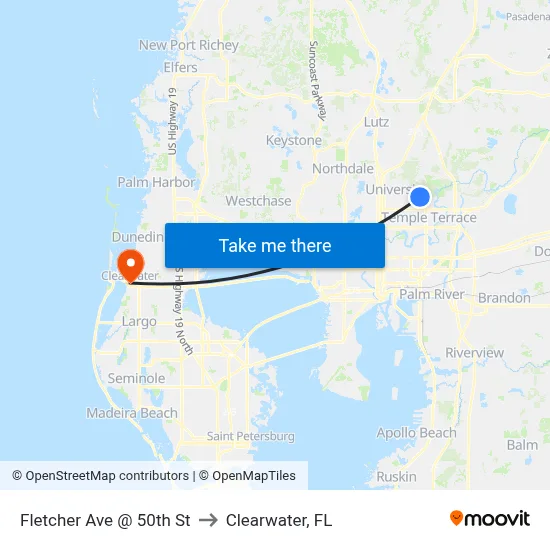 Fletcher Ave @ 50th St to Clearwater, FL map
