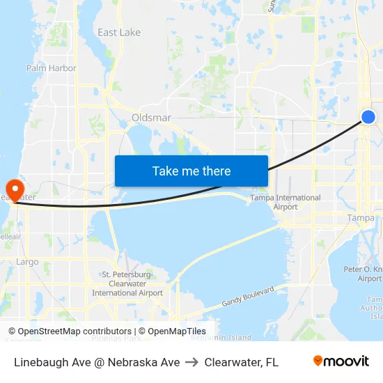 Linebaugh Ave @ Nebraska Ave to Clearwater, FL map