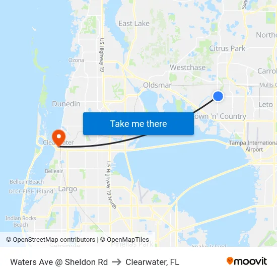 Waters Ave @ Sheldon Rd to Clearwater, FL map