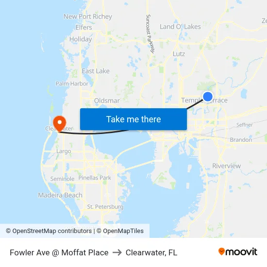 Fowler Ave @ Moffat Place to Clearwater, FL map