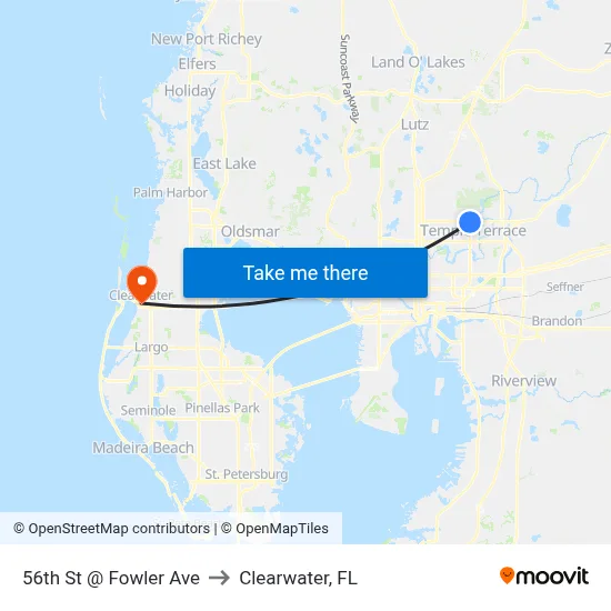 56th St @ Fowler Ave to Clearwater, FL map
