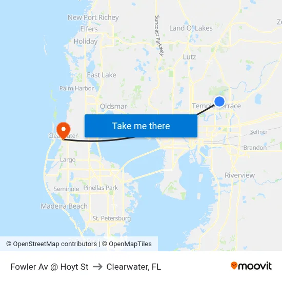 Fowler Av @ Hoyt St to Clearwater, FL map