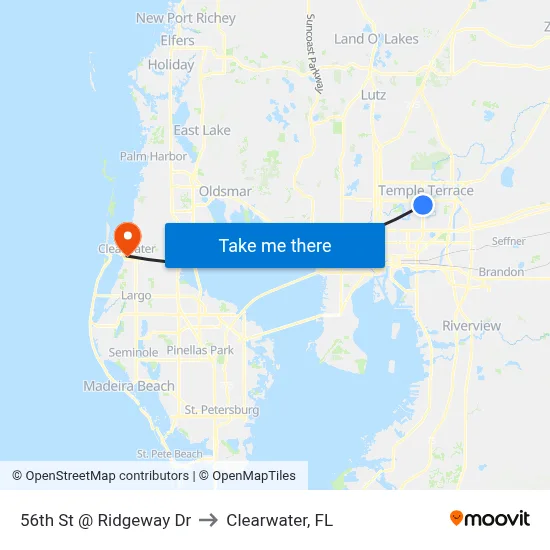 56th St @ Ridgeway Dr to Clearwater, FL map