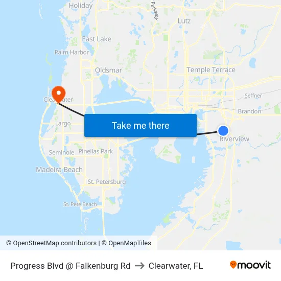 Progress Blvd @ Falkenburg Rd to Clearwater, FL map