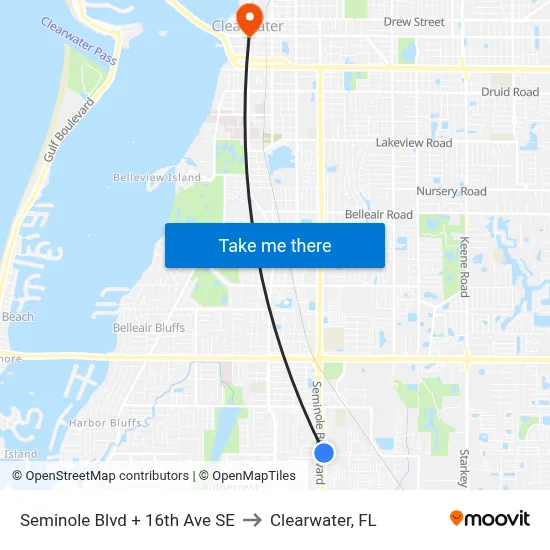 Seminole Blvd + 16th Ave SE to Clearwater, FL map