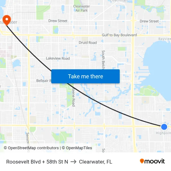 Roosevelt Blvd + 58th St N to Clearwater, FL map