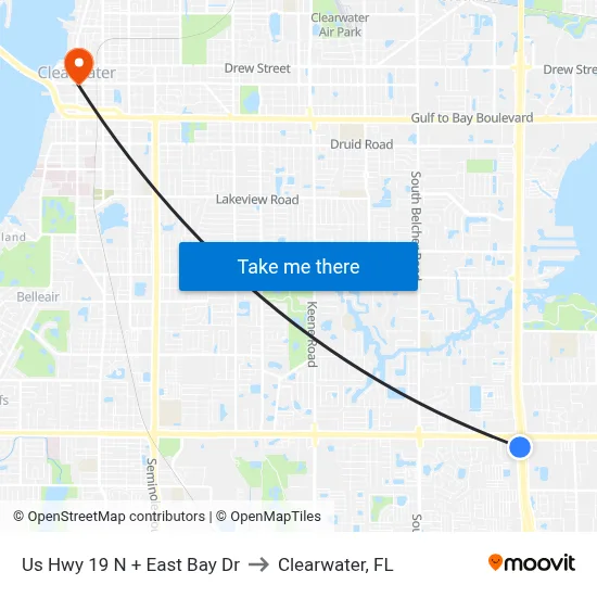 Us Hwy 19 N + East Bay Dr to Clearwater, FL map